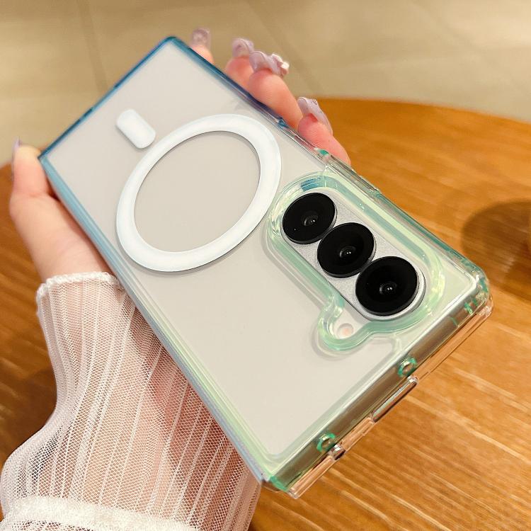 

For Samsung Galaxy Z Fold6 Contrast Color Gradient Transparent MagSafe Phone Case(Green + Blue)