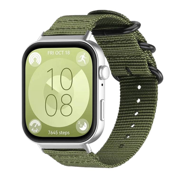 

For Huawei Watch Fit4 / Fit4 Pro / Fit3 xDfind Ring Buckle Nylon Canvas Watch Band(Army Green)