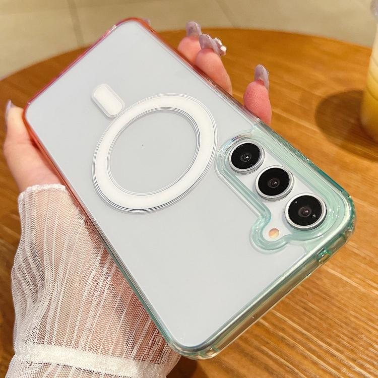 

For Samsung Galaxy S21+ 5G Contrast Color Gradient Transparent MagSafe Phone Case(Blue Green + Pink)