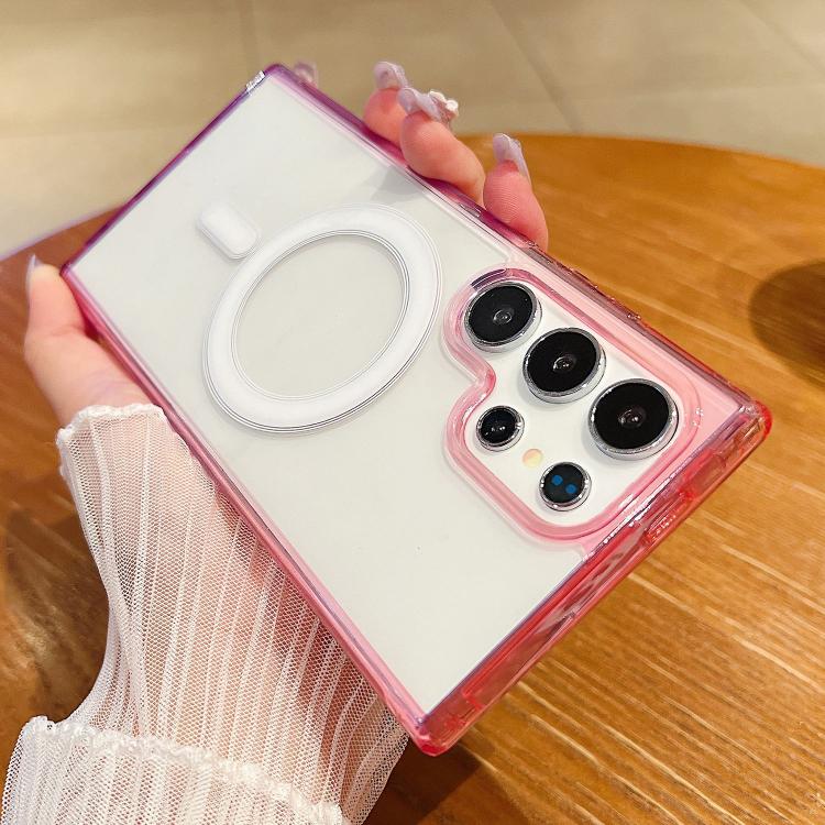 

For Samsung Galaxy S21 Ultra 5G Contrast Color Gradient Transparent MagSafe Phone Case(Purple Pink + Light Purple)
