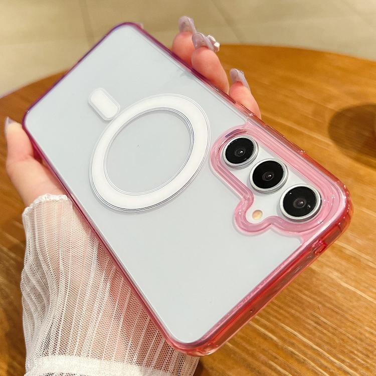

For Samsung Galaxy S24 FE 5G Contrast Color Gradient Transparent MagSafe Phone Case(Purple Pink + Light Purple)