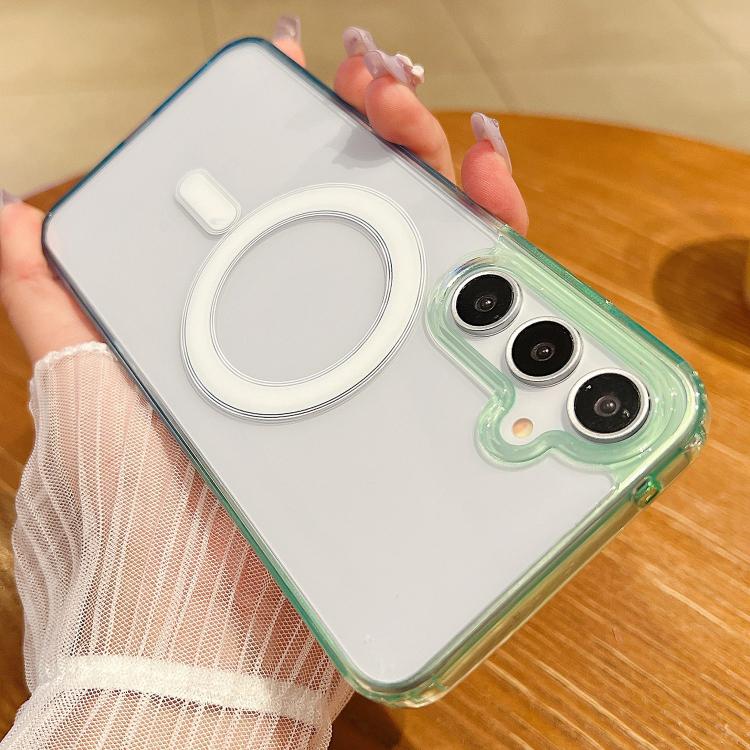 

For Samsung Galaxy S25 5G Contrast Color Gradient Transparent MagSafe Phone Case(Green + Blue)