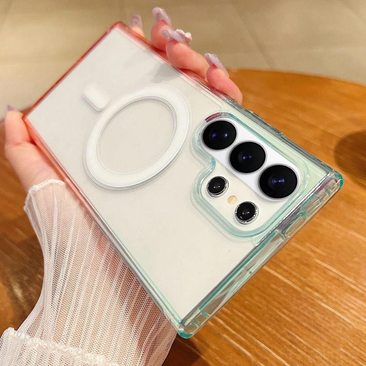

For Samsung Galaxy S26 Ultra 5G Contrast Color Gradient Transparent MagSafe Phone Case(Blue Green + Pink)