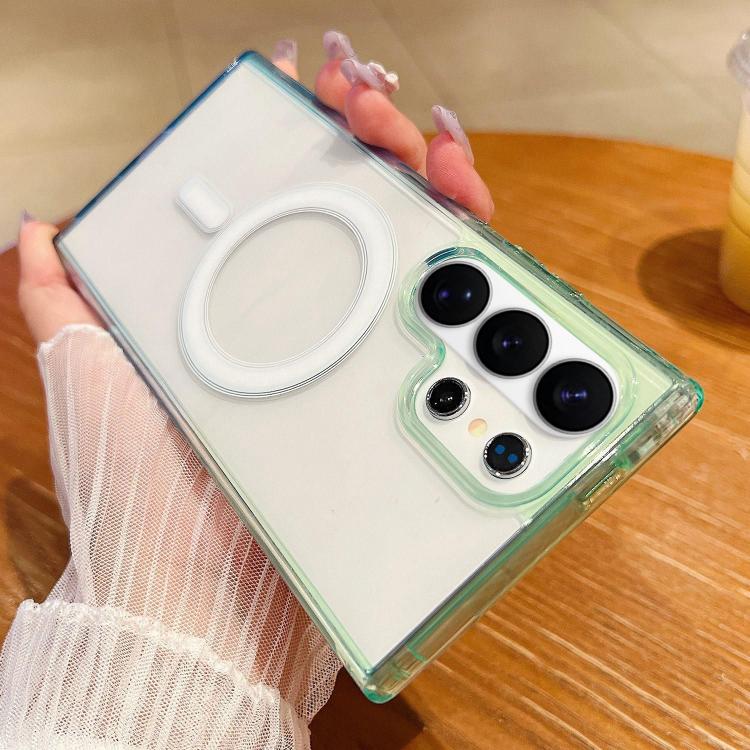 

For Samsung Galaxy S26 Ultra 5G Contrast Color Gradient Transparent MagSafe Phone Case(Green + Blue)