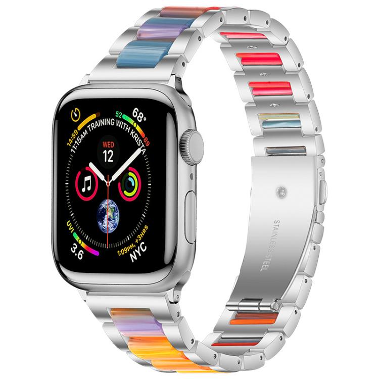 

For Apple Watch 42 / 44 / 45 / 46 / 49mm xDfind Three Beads Metal Resin Watch Band(Silver Rainbow)