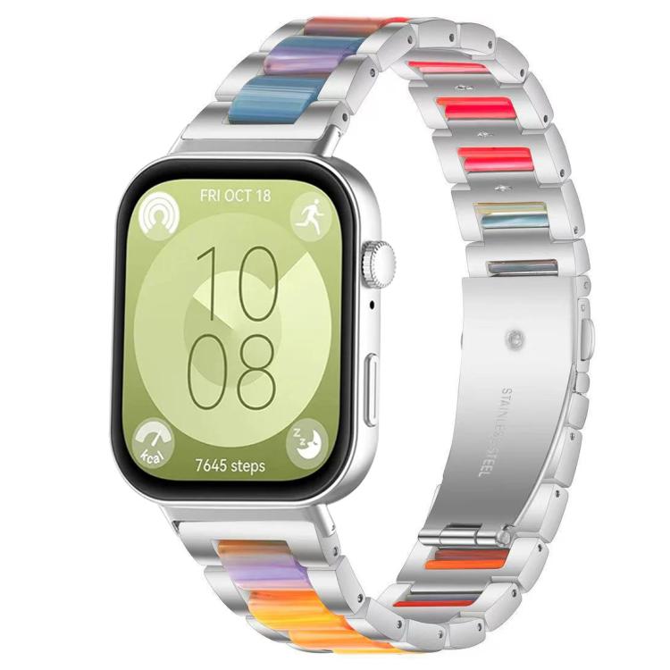 

For Huawei Watch Fit4 / Fit4 Pro / Fit3 xDfind Three Beads Metal Resin Watch Band(Silver Rainbow)