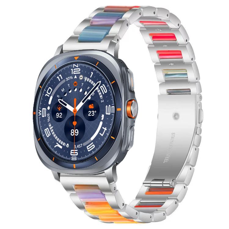 For Samsung Galaxy Watch Ultra/Ultra 2025 xDfind Three Beads Metal Resin Watch Band(Silver Rainbow)
