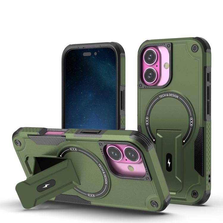 

For iPhone 17 Armor Magsafe Holder PC Hybrid TPU Phone Case(Army Green)