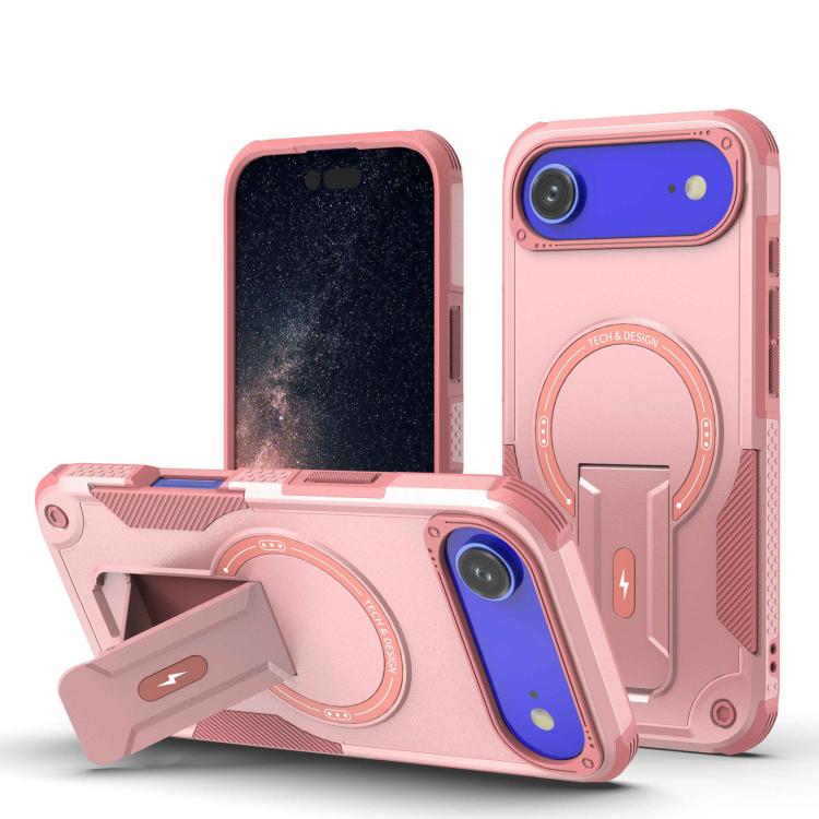 

For iPhone Air Armor Magsafe Holder PC Hybrid TPU Phone Case(Pink)