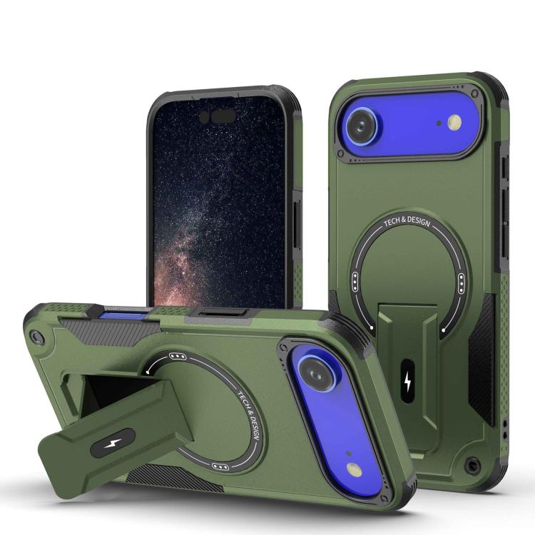 

For iPhone Air Armor Magsafe Holder PC Hybrid TPU Phone Case(Army Green)