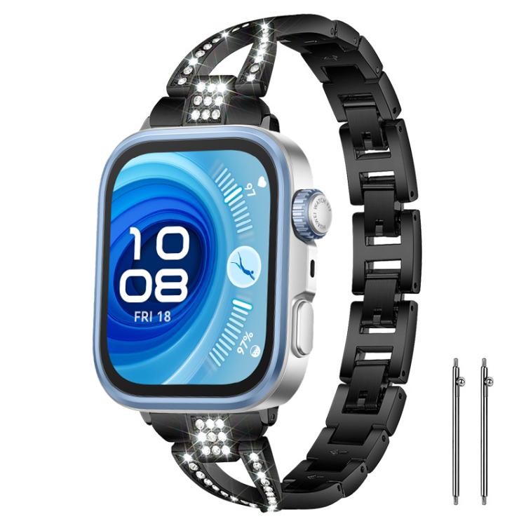 

20mm xDfind X-Shaped Single Row Diamond Metal Watch Band(Black)