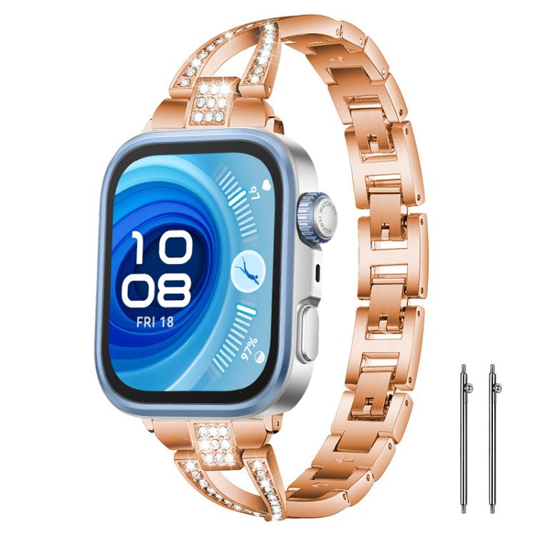 

20mm xDfind X-Shaped Single Row Diamond Metal Watch Band(Rose Gold)