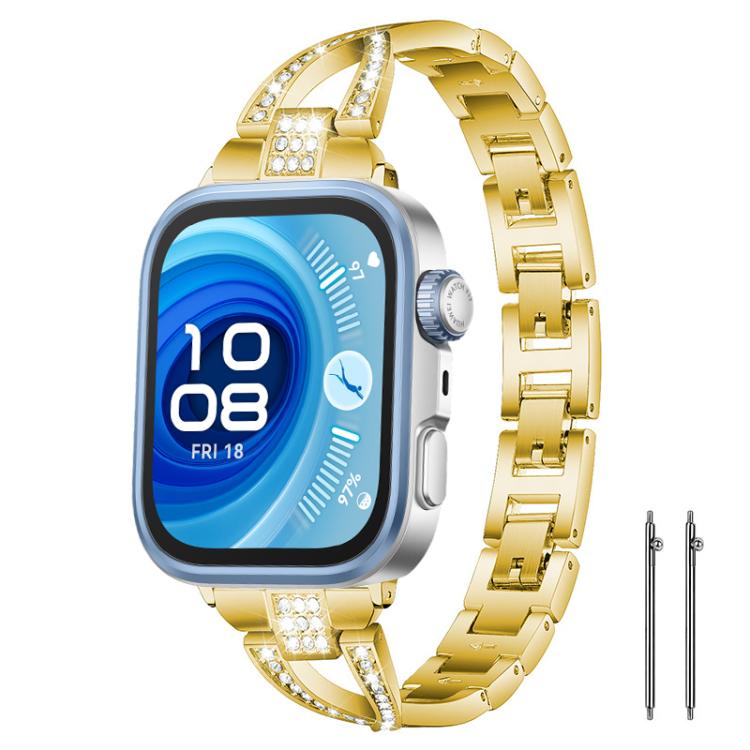 

20mm xDfind X-Shaped Single Row Diamond Metal Watch Band(Gold)