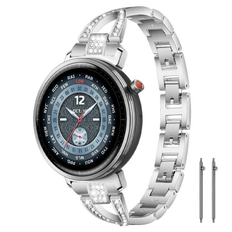 

18mm xDfind X-Shaped Single Row Diamond Metal Watch Band(Silver)