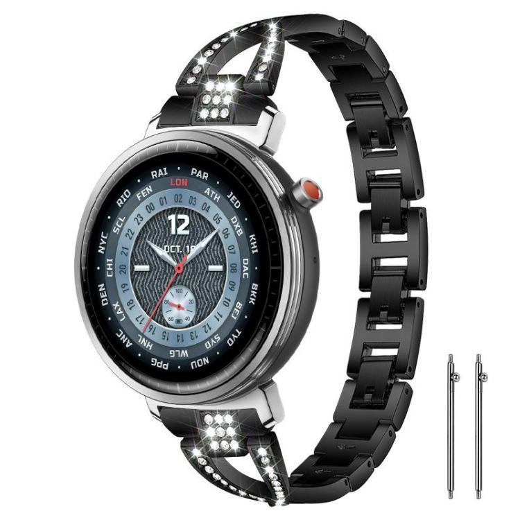 

18mm xDfind X-Shaped Single Row Diamond Metal Watch Band(Black)