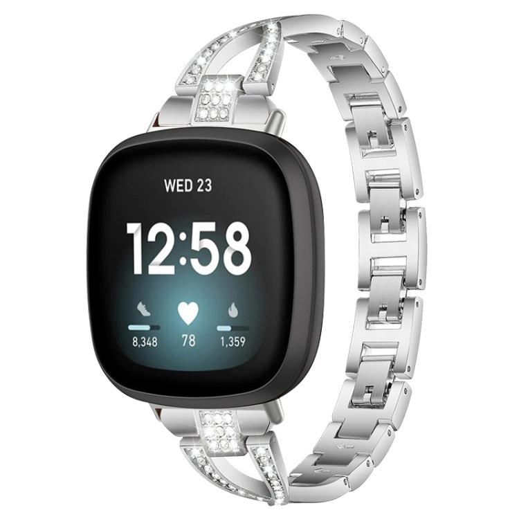 

For Fitbit Versa 4 / 3 / Sense 2 / Sense xDfind X-Shaped Single Row Diamond Metal Watch Band(Silver)