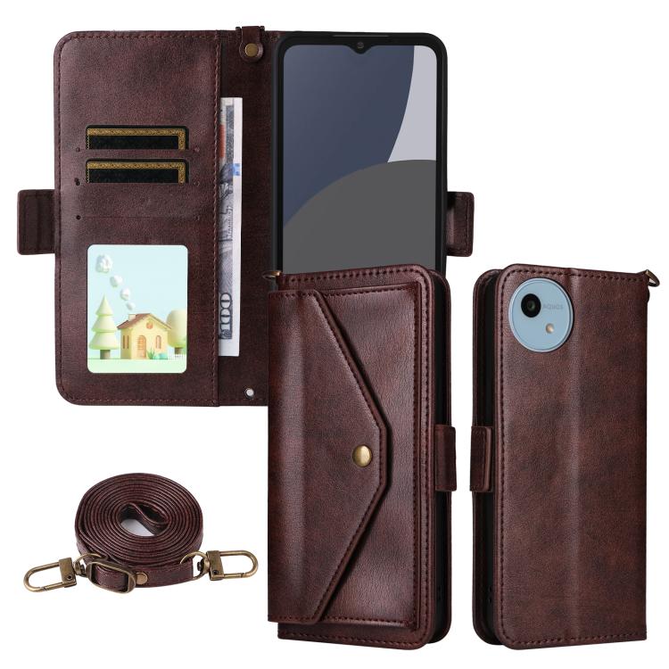 

For Sharp Aquos wish5 Multi-card Slots Crossbody Cowhide Leather Phone Case(Brown)