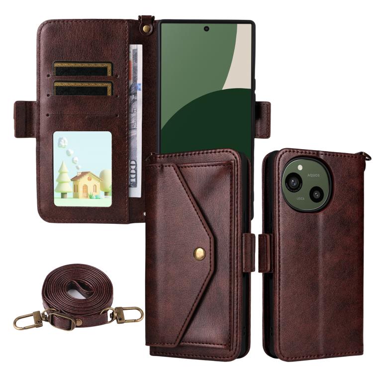 

For Sharp Aquos R10 / R9 Multi-card Slots Crossbody Cowhide Leather Phone Case(Brown)