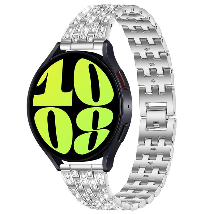 

20mm xDfind Five Beads Full Diamond Metal Watch Band(Silver)