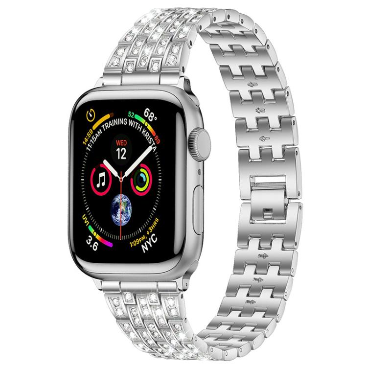 

For Apple Watch 42 / 44 / 45 / 46 / 49mm xDfind Five Beads Full Diamond Metal Watch Band(Silver)