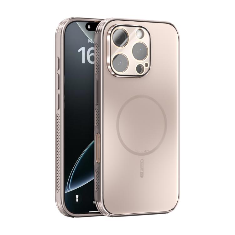 

For iPhone 16 Pro ABEEL Heat Dissipation Frosted MagSafe Phone Case with Lens Film(Rose Gold)