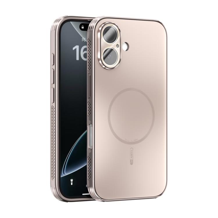 

For iPhone 16 ABEEL Heat Dissipation Frosted MagSafe Phone Case with Lens Film(Rose Gold)