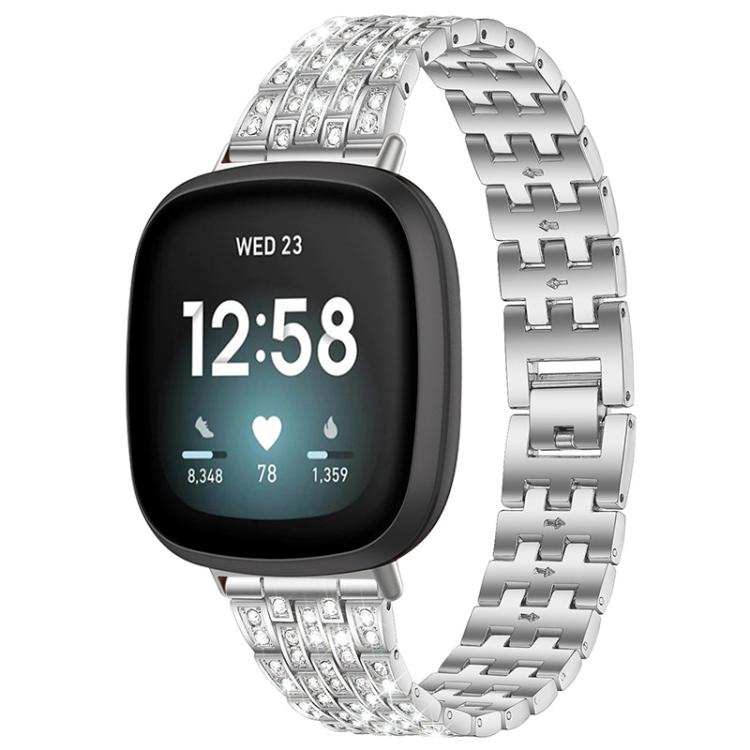 

For Fitbit Versa 4 / 3 / Sense 2 / Sense xDfind Five Beads Full Diamond Metal Watch Band(Silver)