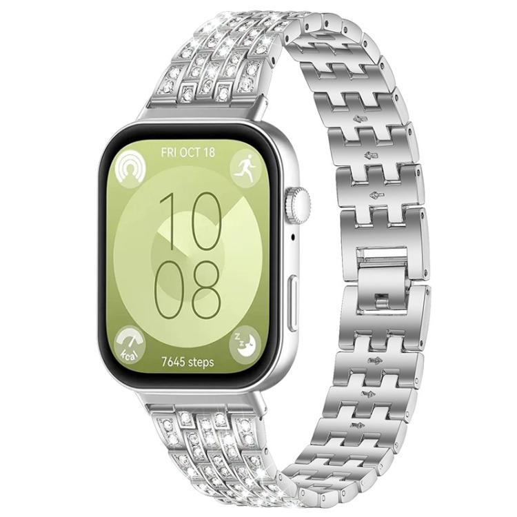 

For Huawei Watch Fit4 / Fit4 Pro / Fit3 xDfind Five Beads Full Diamond Metal Watch Band(Silver)