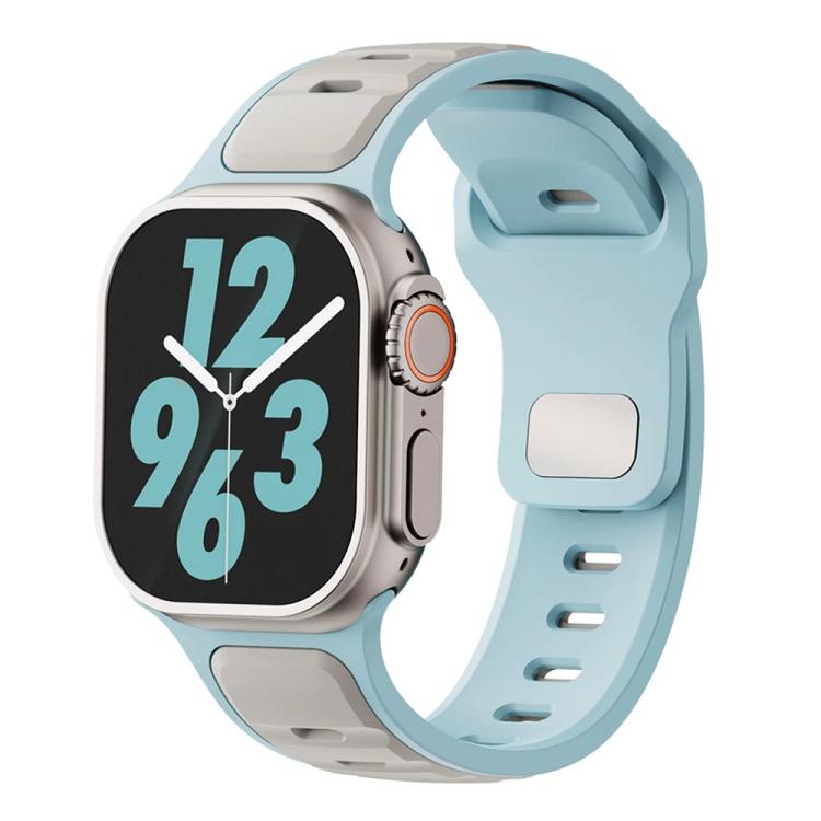 

For Apple Watch 46mm / 49mm / 45mm / 44mm Two-color Liquid Silicone Watch Band(Light Brown Blue)