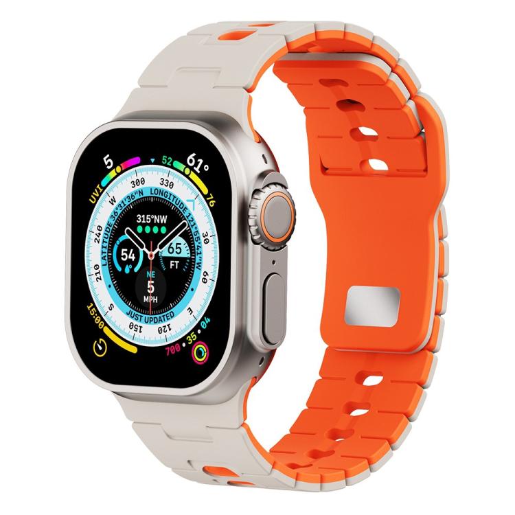 

For Apple Watch 46mm / 49mm / 45mm / 44mm I-Shape Two-color Liquid Silicone Watch Band(Starlight Orange)