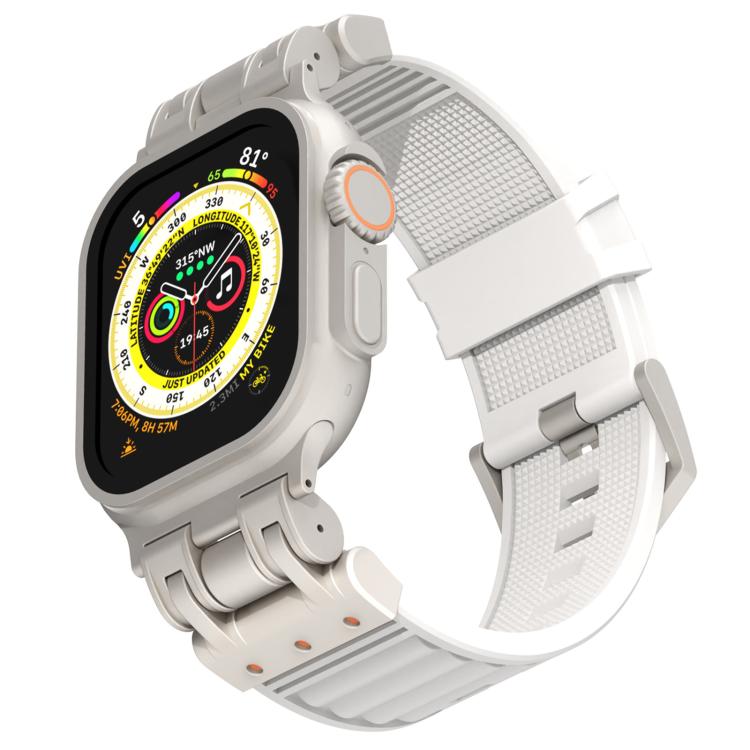

For Apple Watch 46mm / 49mm / 45mm / 44mm Mecha Stripe Texture Silicone Watch Band(White)