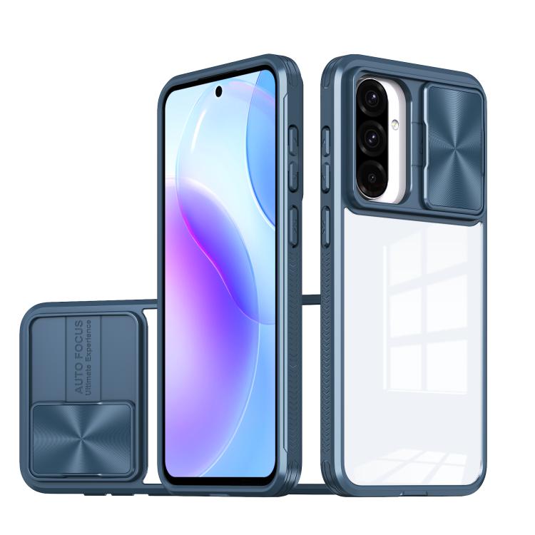 

For Samsung Galaxy A56 5G / A36 5G Clear Acrylic + PC + TPU Lens Sliding Cover Full Coverage Phone Case(Navy Blue)