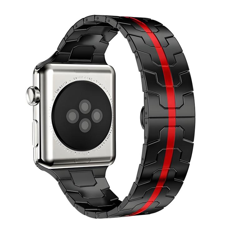 

For Apple Watch 42 / 44 / 45 / 46 / 49mm xDfind Butterfly Buckle Stainless Steel Watch Band(Black Red)