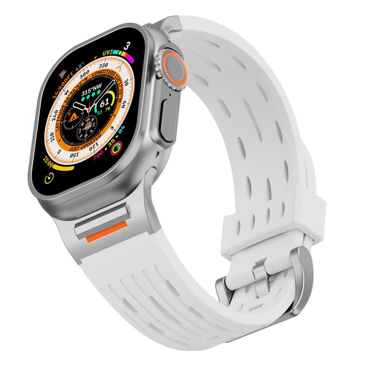 

For Apple Watch 46mm / 49mm / 45mm / 44mm Tuobuzhe Oval Holes Silicone Watch Band(White)