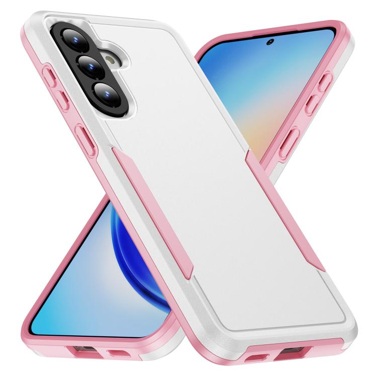For Samsung Galaxy A57 5G Pioneer Armor Heavy Duty PC Hybrid TPU Phone Case(White+Pink)