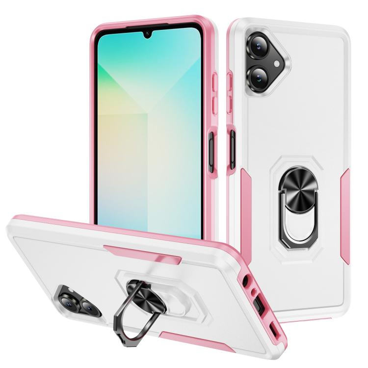 

For Samsung Galaxy A06 4G / 5G Pioneer Armor Heavy Duty PC + TPU Phone Case with Holder(White+Pink)