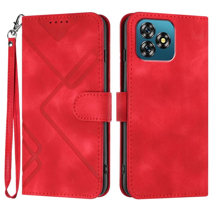 

For Oukitel C53 Line Pattern Skin Feel Leather Phone Case(Red)