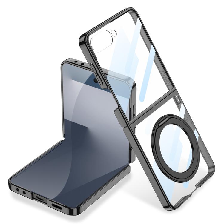 

For Samsung Galaxy Z Flip7 5G GKK Integrated Electroplating Full Coverage Phone Case with Magnetic Rotating Bracket(Black)