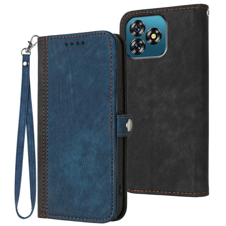 

For Oukitel C53 Side Buckle Double Fold Hand Strap Leather Phone Case(Royal Blue)