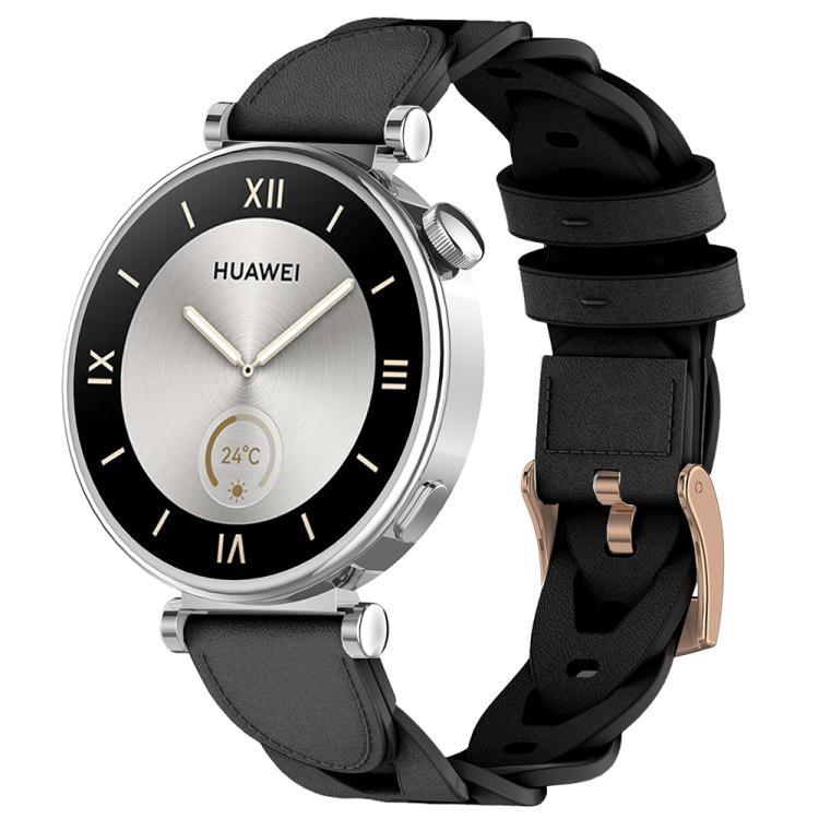 

18mm Rose Gold Buckle Twist Leather Watch Band(Black)