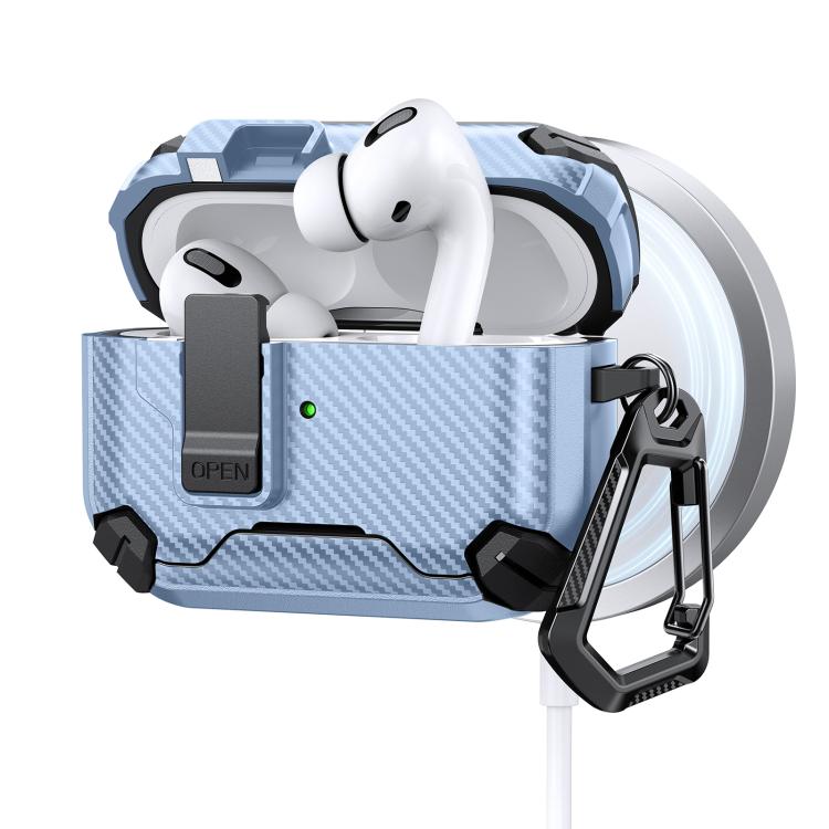 

For AirPods Pro 2 Two Color MagSafe Magnetic Holder Carbon Fiber Pattern Earphone Case(Black Blue)