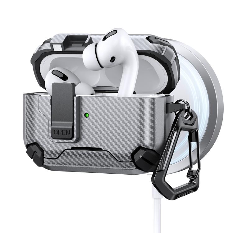 

For AirPods Pro 2 Two Color MagSafe Magnetic Holder Carbon Fiber Pattern Earphone Case(Grey)