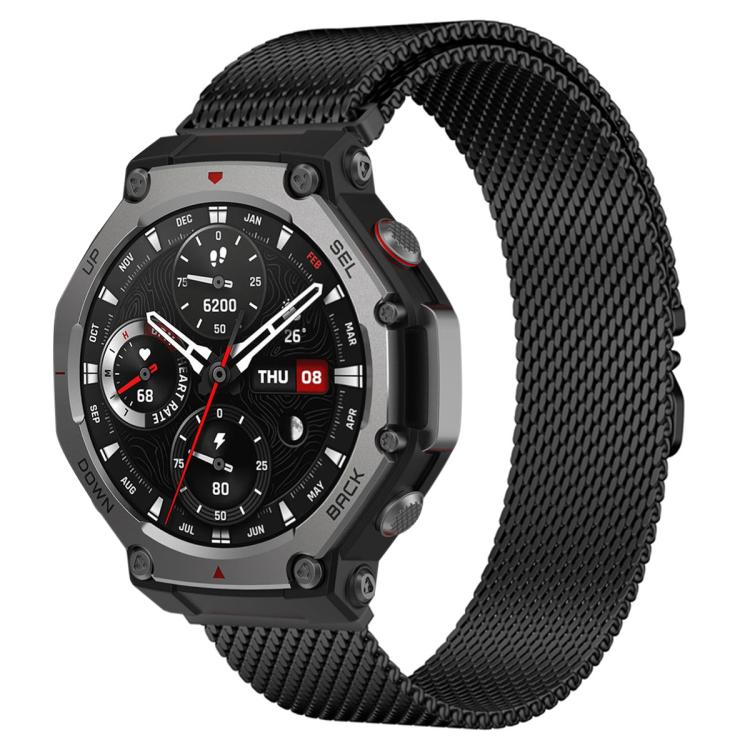 

For Amazfit T-Rex 3 xDfind Milanese Parachute Buckle Stainless Steel Watch Band(Black)