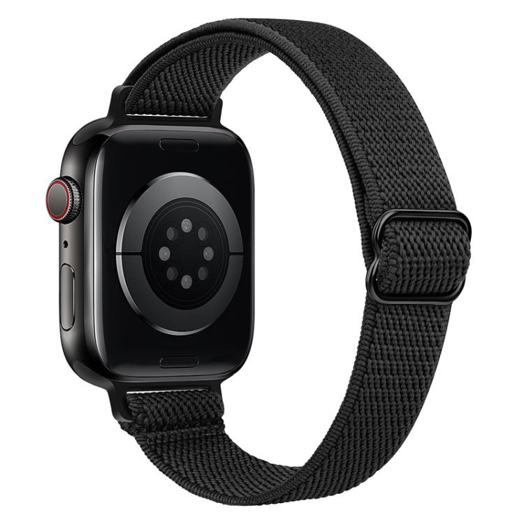 

For Apple Watch 42 / 44 / 45 / 46 / 49mm xDfind Ladder Buckle Small Waist Elastic Nylon Watch Band(Black)