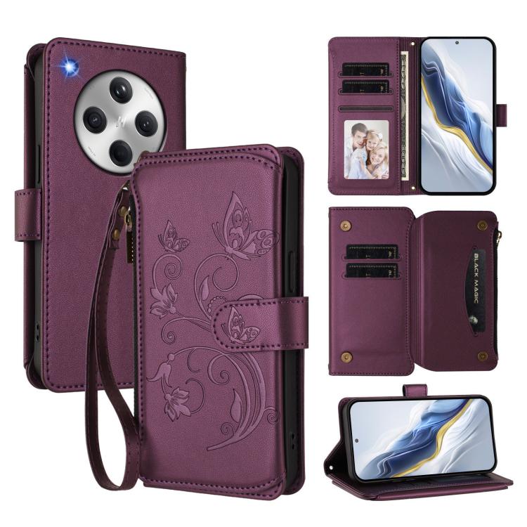 

For OPPO Find X8 5G Butterfly Love Flower Multi-card Zipper Wallet Leather Phone Case(Dark Purple)