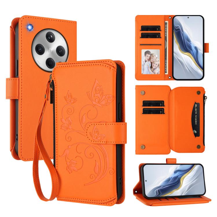 

For OPPO Find X8 5G Butterfly Love Flower Multi-card Zipper Wallet Leather Phone Case(Orange)