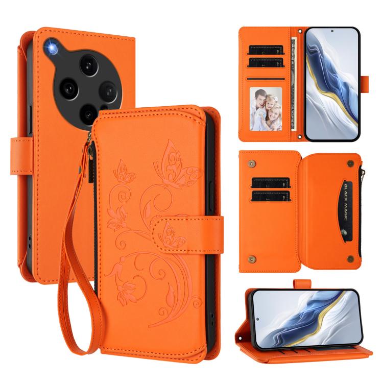 

For OPPO Find X8 Ultra 5G Butterfly Love Flower Multi-card Zipper Wallet Leather Phone Case(Orange)