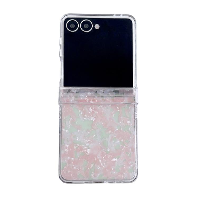 For Galaxy Z Flip8 5G Three-piece Set Pearlescent Shell Texture Phone Case(Pink Green)