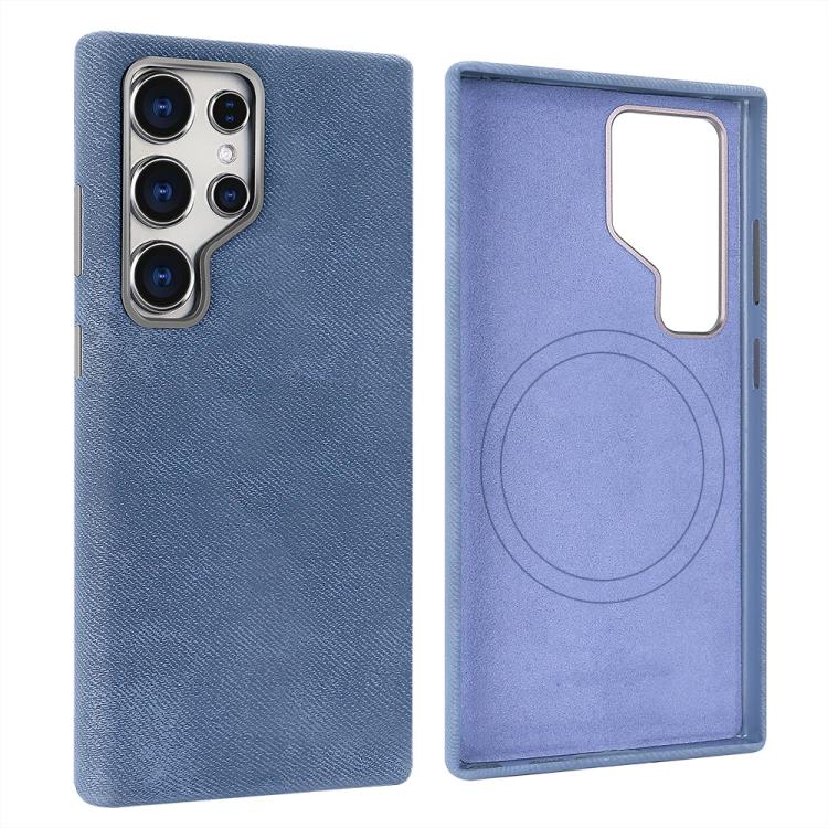 

For Samsung Galaxy S25 Ultra 5G VIETAO Retro Denim Texture PU Leather MagSafe Phone Case(Dark Blue)