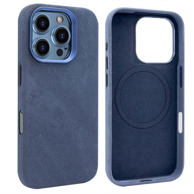 

For iPhone 16 Pro Max VIETAO Retro Denim Texture PU Leather MagSafe Phone Case(Dark Blue)